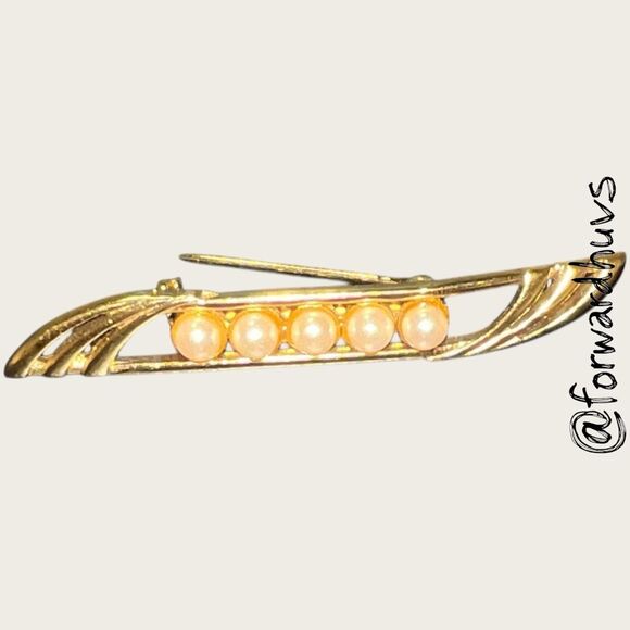 Vintage Gold-Tone Brooch with Faux Pearls - Picture 3 of 8